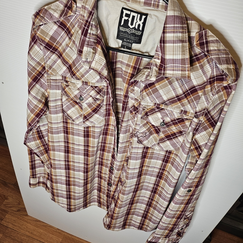 FOX Men's Plaid Shirt - Red and White